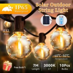 Solar LED Garland String Lights – Remote Control, IP65 Warm White