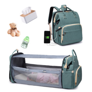 3-in-1 Baby Diaper Bag Backpack with Foldable Travel Crib
